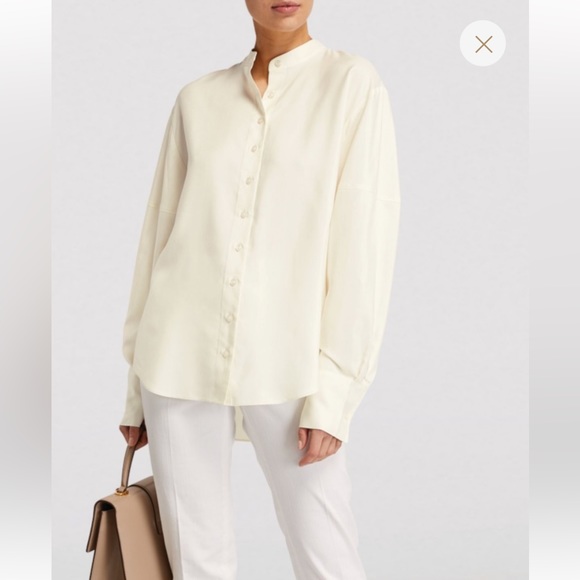 St. John Collection Marie 100% Silk Button Up Mandarin Blouse NEW $695 Small - Picture 7 of 13